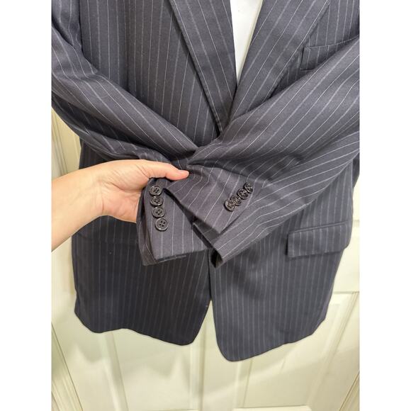 Ralph Lauren Purple Label Men's Navy Blue Pin Broken Chalk Stripe Wool Suit 46L - Picture 8 of 16
